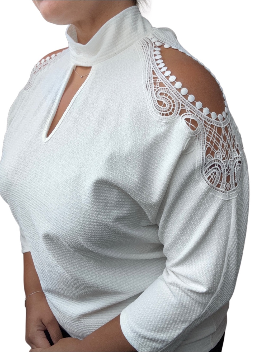 NWOT New York & Company White Lace Cold Shoulder Top XL